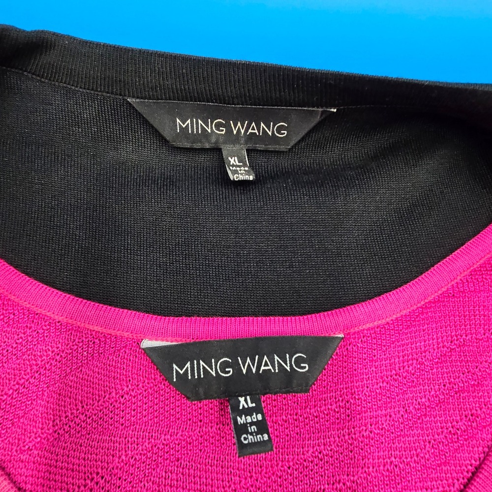 Ming Wang 2-Pc Twin Set Knit Cardigan Jacket & Tank Shell XL Pink Black - Picture 3 of 8